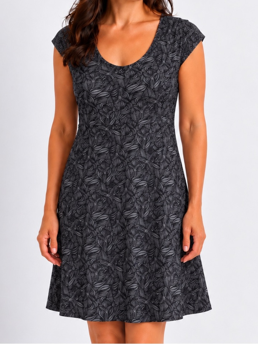 L.L.Bean Beech Point Dress Midnight Black Botanical Print Women’s Size Large